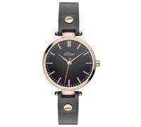 s.Oliver-SO-LQ 2889-Women's Quartz Analogue Watch-Dark Grey Leather Strap