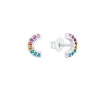 s.Oliver stud earrings 925 Sterling silver girls' children's earrings, with zirconia synth., 0.4 cm, silver, rainbow, comes in jewelry gift box