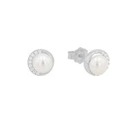 s.Oliver Stud earrings Women Ear jewelry, with Zirconia synth., with Freshwater cultured pearl, 8 cm, Silver, Comes in jewelry gift box, 2022749
