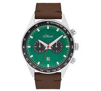 s.Oliver Wristwatch Men Chronograph Analog, with Leather Strap, Brown, 5 bar Waterproof, Comes in watches gift box, 2033496