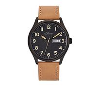 s.Oliver Wristwatch Men Quartz watch Analog, with Leather Strap, Black, 5 bar Waterproof, Comes in watches gift box, 2033481