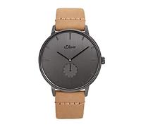 s.Oliver Wristwatch Men Quartz watch Analog, with Leather Strap, Grey, 5 bar Waterproof, Comes in watches gift box, 2033498