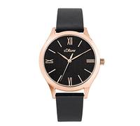 s.Oliver Wristwatch woman Quartz Watch Analog, with Leather Strap, Black, 5 bar Waterproof, comes in Watch Gift box