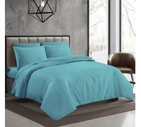 S ONE DISCOUNTS LIMITED Striped Bedding Set Duvet 100% Cotton, Sheets, Flat Pillowcases New (Aqua, Double, Flat Sheet)