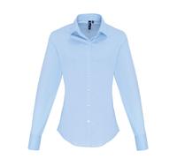 (S, Pale Blue) Premier Womens/Ladies Stretch Fit Poplin Long Sleeve Blouse