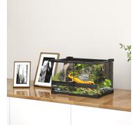 (S) PawHut Glass Terrarium, Reptile Vivarium with Stone Background, Black