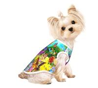 S Pet Breathable Sleeveless Birds Flowers Butterfly Print T-Shirt - Small to Medium Cats, Puppy, Yorkie, Dachshund, French Bulldog