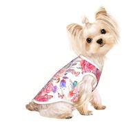 S Pet Breathable Sleeveless T-Shirt – Soft Flower Rose Butterfly Print Stretchy Vest for Dogs & Cats, Lightweight Tank Top