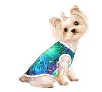 S Pet Breathable Sleeveless T-Shirt – Soft Green Blue Purple Galaxy Print Stretchy Vest for Dogs & Cats, Lightweight Tank Top