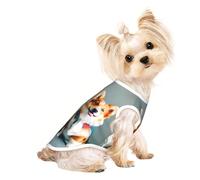 S Pet Breathable Sleeveless T-Shirt - Wearing Clothes Cute Corgi Dogs Print Stretchy Vest, Lightweight Tank Top for Small to Medium Pets