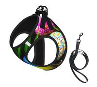 S Pet Leash Vest Dog Harness – Small Sized Colorful Easter Eggs Print Leash Set with Buckle, Canine Companion Outdoor dog walking