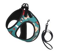 S Pet Leash Vest Dog Harness â€“ Small Sized Hen Flying Butterflies Among Flowers Print Leash Set with Buckle, Canine Companion Outdoor dog walking