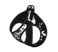 S Pet Leash Vest & Dog Harness - Small Sized Black With Flower Print Leash Set, Reflective, Adjustable for Cats & Dogs