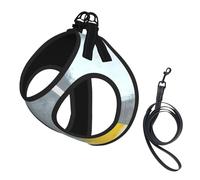 S Pet Leash Vest & Dog Harness - Small Sized Grey And Yellow Abstract Art Painting Print Leash Set with Buckle, Canine Companion Outdoor Travel