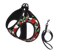 S Pet Leash Vest & Dog Harness - Small Sized Skulls and Roses Print Leash Set, Reflective, Adjustable for Cats & Dogs