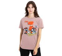 (S, Pink) Mickey Mouse & Friends Womens/Ladies Vintage Group 7th Birthday T-Shirt