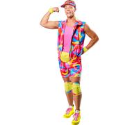 (S, Pink/Multicoloured) Barbie Mens Ken Roller Skate Costume Set
