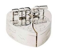 S Plated Heart Shape First Tooth+Curl Box Splits Into 2 - Silver