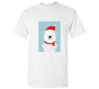 (S) Polar Bear Santa Hat Christmas Cartoon Art White Men T Shirt Tee Top
