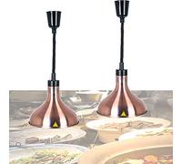S-pomy Catering Food Warmers for Steak Pizza, 250w Infrared Bulb Food Heat Lamp, Retractable Chandelier for Keep The Food Fresh and Delicious, Commercial Food Warmers for Restaurants, 2pcs-Red Copper