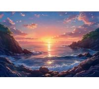 s Puzzles for Adults Cool Anime Sunset Over The Rocky Shore Anime Wooden Puzzles Family Decorations Puzzle Game Education Game Parent Game Thick Sturdy Hard Challenging Difficult_1000pcs