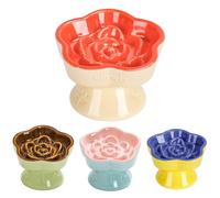 S&Q's CERAMICS Raised Slow Feeder Cat Bowl, Ceramic Glass Elevated Pet Food Bowl Small Dogs Slow Feeder, Flower Shaped Cute Dish for Dry and Wet Food (Orange, 5.8")