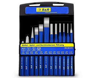 S&R 12-Piece Chisel, Pin Punch & Center Punch Set, Chrome Vanadium Steel