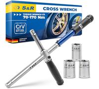 S&R 2-in-1 Cross Wrench & Torque Set 70-170 NM - Patented Design - 1/2" Torque Wrench with 17mm, 19mm, 21mm Sockets - Calibration Certified
