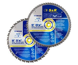 S&R 255mm (10-Inch) Miter/Table Saw Blades, 15.88mm Bore - 60-Tooth Crosscutting & 32-Tooth Multi-Use Combo Pack