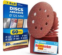 S&R 60 pcs Sanding Disc Pads 125mm/5inch - Grinding Discs Sandpaper Sheet Grit