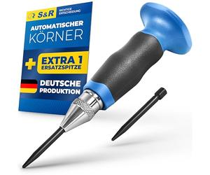 S&R Automatic Center Punch - Adjustable Impact 60-130 N | Made in Germany | Spring Loaded Centre Punch with Wrist-Rest Grip + Spare Tip