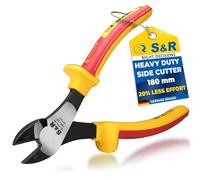 S&R Diagonal Side Cutters 180mm VDE 1000V Insulated Cable Cutter | Chrome-vanadium diagonal cutting pliers for medium and hard wire, VDE tested electrician tool for panels and site