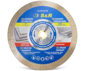 S&R Diamond Cutting Disc 180 mm for Porcelain and Hard Tiles, 7 x 1.6 mm | Porcelain stoneware and granite cutting disc; fits angle grinders, table saws and electric tile cutters