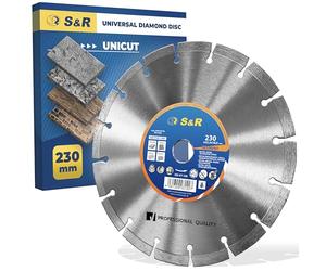 S&R Diamond Cutting Disc 230 x 22.2 mm, Saw Blade for angle grinder, universal use: Diamond cutting blade for Concrete, Stone, Brick, Masonry discs