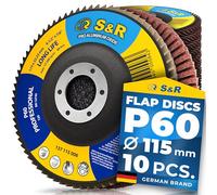 S&R Flap Discs 115mm (4.5") P60, 10pcs, Angle Grinder Sanding Discs