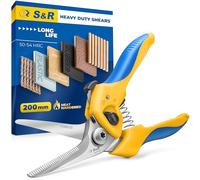 S&R Heavy-Duty Universal Scissors 200mm - Cuts Leather, Cable, Cardboard & Plastic | Serrated Stainless Steel Blade, Adjustable Tension, Left & Right Handed