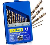 S&R HSS Cobalt Drill Bit Set for Metal 1.5-6.5 mm, 13 Piece, DIN 338, h8 | Cobalt drill bits, 5% cobalt HSS twist drills, 135 degree split point, polished, h8 precision, hard alloys and cast metals