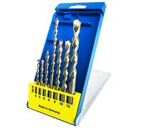 S&R Masonry Drill Bits Set 4-12 mm, 7 Piece, Cylindrical Shank, Carbide | Concrete drill bit set for impact drills, 3-jaw chuck, brick, natural and artificial stone, dust removal, Made in Germany