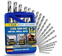 S&R Metal Drill Bit Set 1-10 mm - 19-Piece HSS Steel Ground Bits | DIN 338 Precision | Professional Quality in Steel Storage Box
