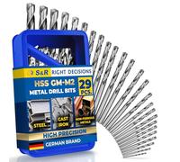 S&R Metal Drill Bit Set 1-13 mm - 25-Piece HSS Steel Drill Set | DIN 338 Ground Precision Bits | Professional Quality in Steel Box