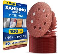 S&R Orbital Sander Discs 125 mm, P60, Hook and Loop, 100 Pack