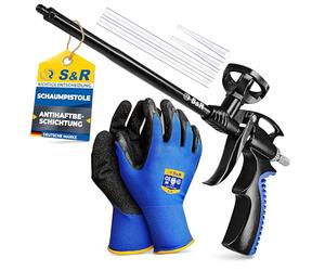 S&R PU Foam Gun Set 345 mm, PU Construction Foam Gun PTFE Fully Coated, Professional Mounting Foam Gun Non-Stick Ergonomic Precise Dosing, Industrial Quality Foaming Gun