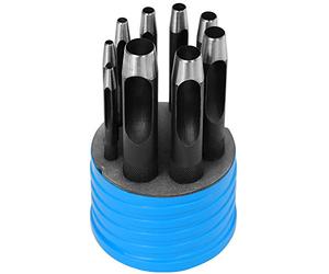 S&R Round Steel Hollow Punch Set, 9 Pieces, 3-14 mm for Leather Craft | In Practical Storage Box | Leather Punch Set | Hole Punch Set