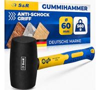 S&R Rubber Hammer Black 60 mm, 560g with Ergonomic Shaped Fibreglass Handle and Anti-Slip Coating