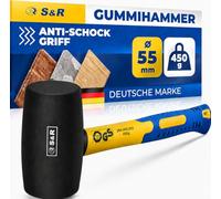 S&R Rubber Mallet Black 55 mm 450 g with Ergonomic Shaped Fibreglass Handle and Anti-Slip Coating