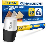 S&R Rubber Paving Hammer Black / White 340 g Professional Natural Rubber Fibreglass Handle Non-Slip Shock Absorbing Diameter 50 mm Soft Hammer Paving Stones Tiles Clinker Camping GS Tested Solid