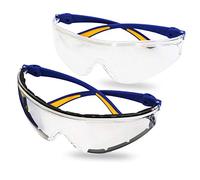 S&R safety glasses set, 2 safety goggles, suitable for cycling too, transparent, Polycarbonate, certified according to ANSI Z87.1 and EN 166, UV protection, with protective cover and cleaning cloth