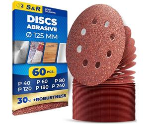 S&R Sanding Discs 125 mm, 60 Pack Mixed Grit for Orbital Sanders
