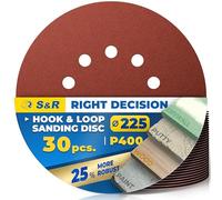 S&R Sanding Discs 225mm P400 Grit, Hook and Loop, Orbital Sander, 10 Pack | Orbital sander discs, sanding pads, 8-hole paper discs for fine finishing between paint coats on walls and ceilings