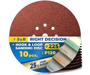 S&R Sanding Discs Set Ø225mm - 10pcs Professional Abrasive Discs for Random Orbital Sanders, Commercial Quality (P120 Grit)